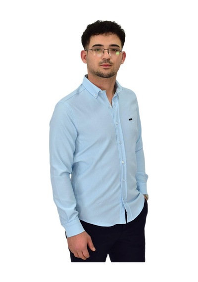 Erkek Likralı Spor Silim Fit Gömlek Bgl-st04327 Buz - Mavi