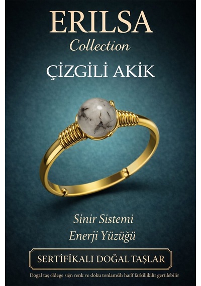 Sertifikalı Sinir Sistemi  Yüzüğü Çizgili Akik Ayarlanabi Çok Renkli