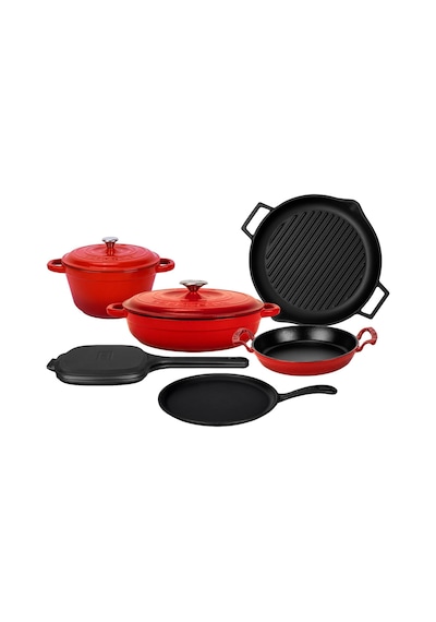 Lava Döküm 6x Trendy Serisi 9 Parça Tencere & Tava Seti Kırmızı