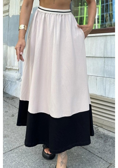WeShaya Kadın Bej & Siyah Color Block Desen,beli Şerit Lastikli, Rahat Kalıp, Cepli Uzun Etek Bej WeShaya Kadın Bej & Siyah Color Block Desen,beli Şerit Lastikli, Rahat Kalıp, Cepli Uzun Etek Bej