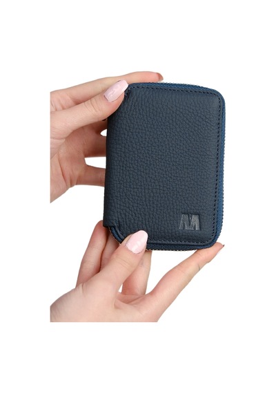 Mft Leather Hakiki Deri Unisex Fermuarlı Cüzdan Lotus 1616 Flother Mat Lacivert
