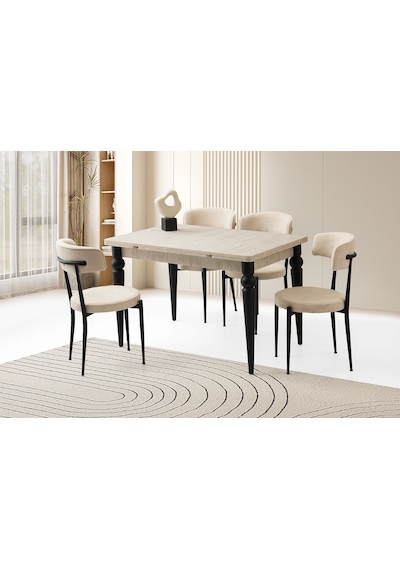 Ahşap Salon Yemek Masa Sandalye Takımı 4 Gözde Sandalyeli Yandan Açılır Büyüyen Sidon 60x90cm Bej-krem Ahşap Salon Yemek Masa Sandalye Takımı 4 Gözde Sandalyeli Yandan Açılır Büyüyen Sidon 60x90cm Bej-krem