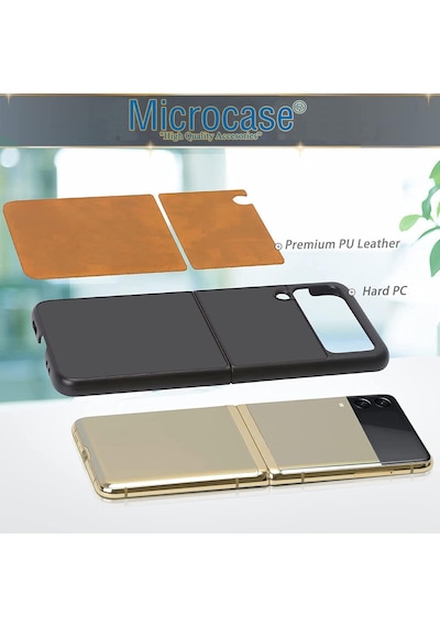 Samsung Uyumlu Galaxy Z Flip 3 Için Deri Desenli Plastik Kilif - Kahve 538281937
