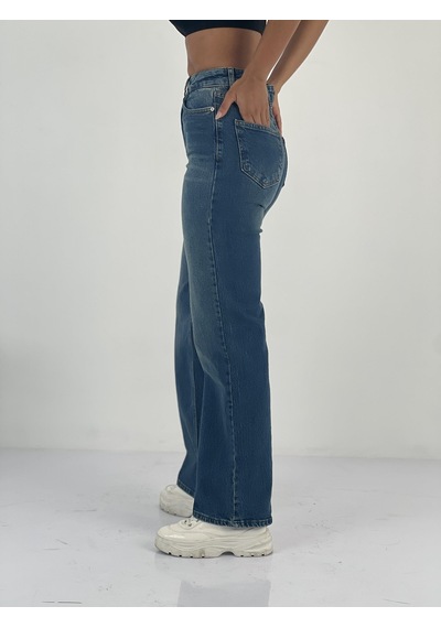 Miss Poem Kadın Yüksek Bel Düz Kesim Mavi Jean Pantolon Mavi