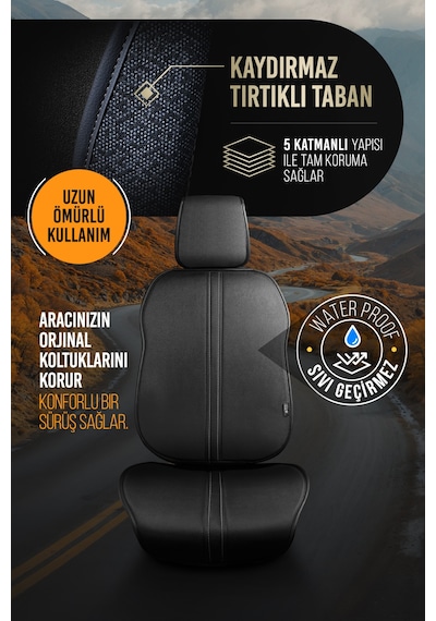 Siyah Panda Asos Serisi Velucantra Kumaş Oto Koltuk Minder Seti - Ön Ve Arka Set Koltuk Koruma Kılıfı