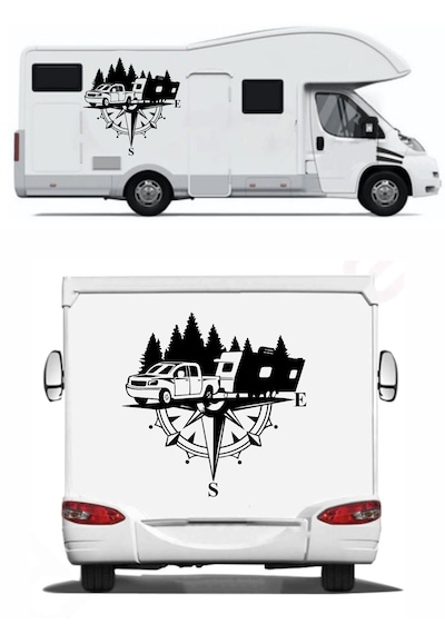 Pusula Ve Karavan Sticker, Kamp Kampçı Doğa, Araba Oto Pickup Karavan Sticker 02518 80x80 Cm