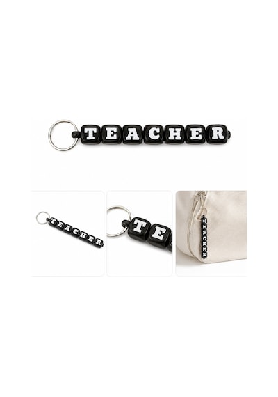 Teacher Yazılı Anahtarlık Öğretmen Temalı Çanta Anahtarlığı Dekoratif Harf Tasarımlı Anahtarlık