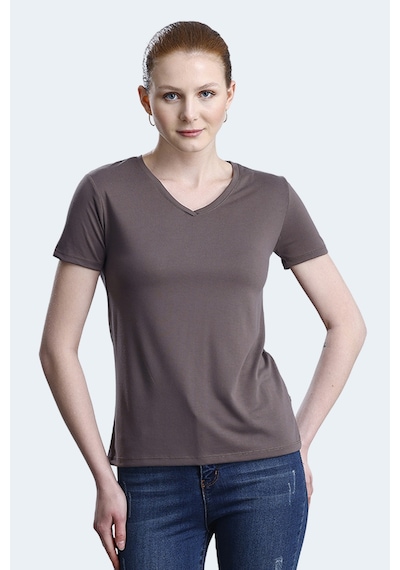 Slazenger Perıcas 5 Li Set Kadın Tişört Ekru - Siyah - Antrasit- Mürdü