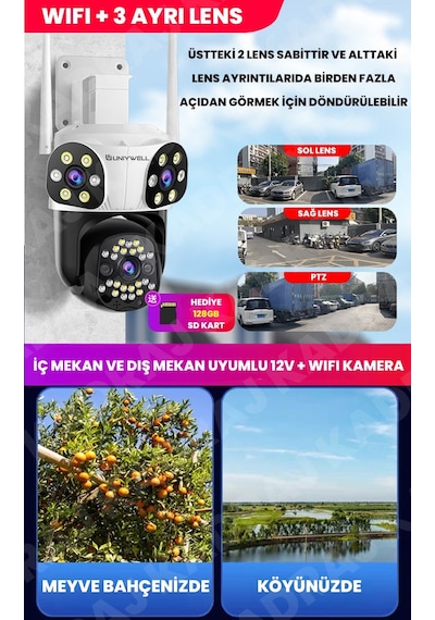 Wıfı Güvenlik Kamerası 9mp 12v Dc 2 Yönlü Ses Hareket Algılama Tam Renki Gece Görüşü Alarm Uzaktan İzmele