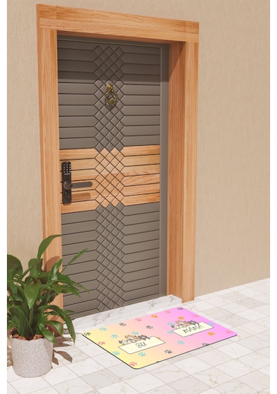 Rugmood Modern Dijtal Baskı Mama Ve Su Kabı Matı Kapı Önü Paspası Çok Renkli
