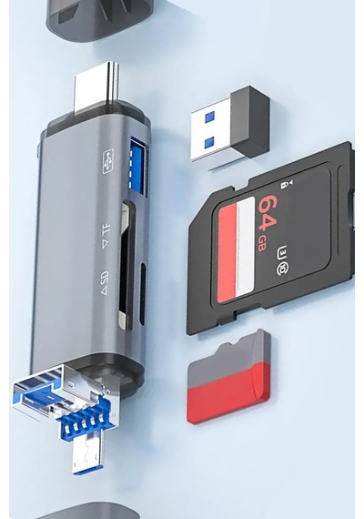 Ads-307 Çoklu Çevirici 3 In 1 Usb + Micro Usb + Type-c Otg Kart Okuyucu