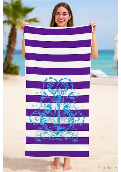 Yetişkin Unisex 70x140 Cm Yaz Desenli Plaj ,deniz , Banyo Havlusu Ocean Mor