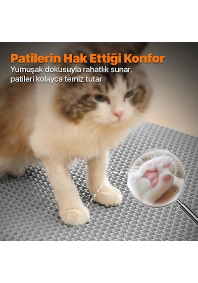 Elekli Ve Hazneli Kedi Kumu Paspası 54 45 Cm Çift Katmanlı Petek Yapısıyla Kumu Süzer, Kaydır