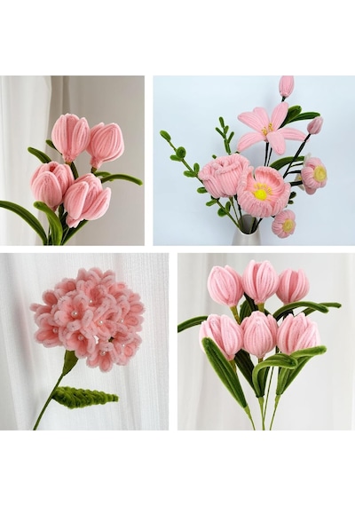 100 Adet 3'lü Şönil Set Pastel Pembe 50 , Beyaz 25 , Ordu Yeşili 25 Şönil ,çiçek Yapım Seti