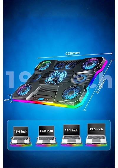 Nitro Rgb Işıklı 9 Fanlı Lcd Göstergeli 2 Usb Girişli Yükselebilen Notebook Soğutucu S24