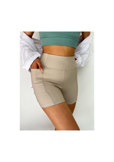 Winmoda34 Boxer Tayt Bisikletci Tayt Şort Tayt Tenis Taytı Yandan Cepli Kısa Tayt Bej