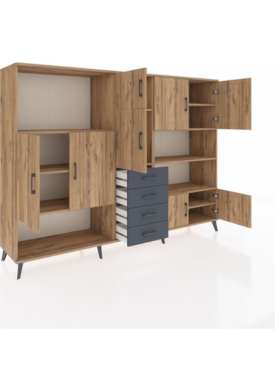 Hyperion Dolap 9 Raflı 4 Çekmeceli 8 Kapaklı 220x44x163 Çam-çam/a Çam-çam/antrasit Hyperion Dolap 9 Raflı 4 Çekmeceli 8 Kapaklı 220x44x163 Çam-çam/a Çam-çam/antrasit
