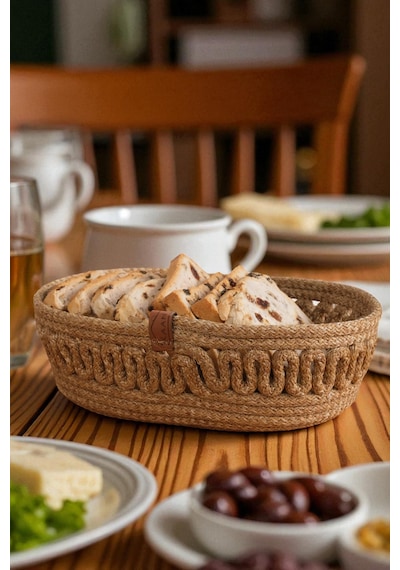 Kaan Home El Dokuma Oval Jüt Ekmek Sepeti Bej