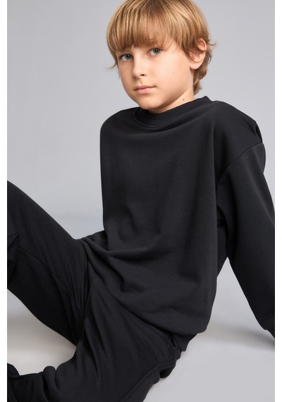Defacto Oversıze Bisiklet Yaka Siyah Sweatshirt Erkek Çocuk H7135a826aubk81 Siyah-bk81
