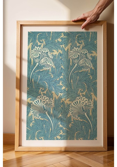 William Morris Lodden Desenli Çerçeveli Tablo Viktorya Serisi Şık Vintage Duvar Sanatı Tasarım Kayın