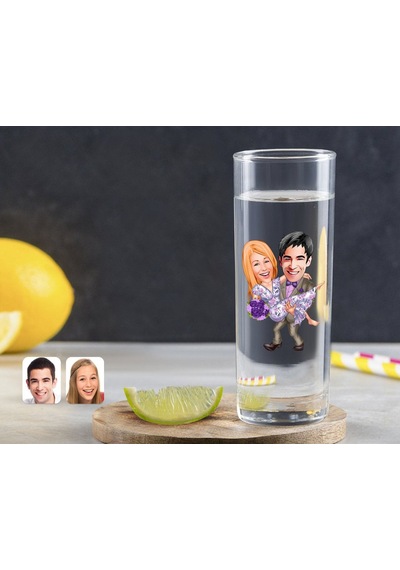 Kişiye Özel Renkli Baskılı Sevgililer Karikatürlü Vodka Bardağı-56 Çok Renkli