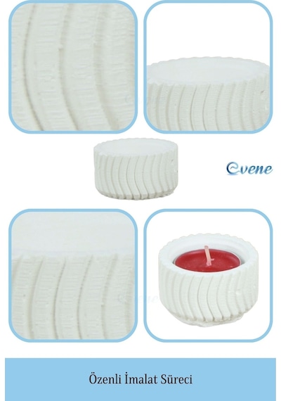 Eskitme Mumluk Şamdan 3 Adet Tealight Uyumlu Üçlü Tekerlek Model - Beyaz