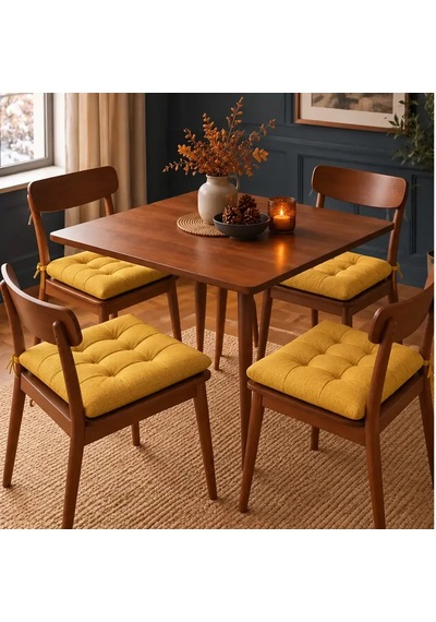 4 Lü Kapitone Bağcıklı Sandalye Minderi 40 40 3 Cm Sarı 40 40 3 Cm 4 Adet