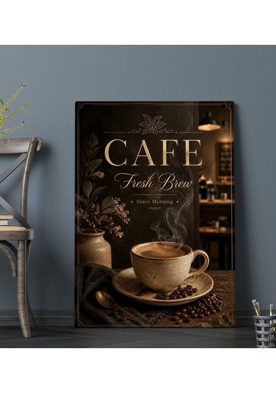 Bk Gift Cafe Kahve Fincanı Ve Kahve Çekirdekleri Vintage Kafe Temalı Kanvas Duvar Tablosu 50x70 Cm