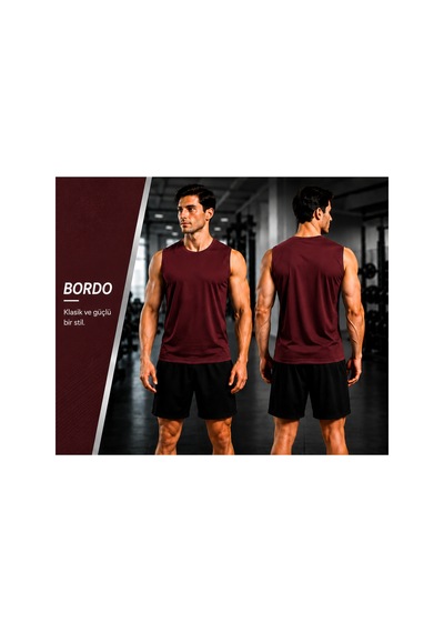 Beydex Erkek Nem Emici Hızlı Kuruma Atletik Teknik Sporcu Sıfır Kol T-shirt Gym Bordo