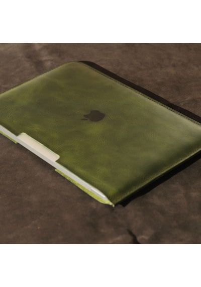 Kişiye Isme Özel Adonis Apple Uyumlu MacBook Air Hakiki Deri Kılıf Yeşil