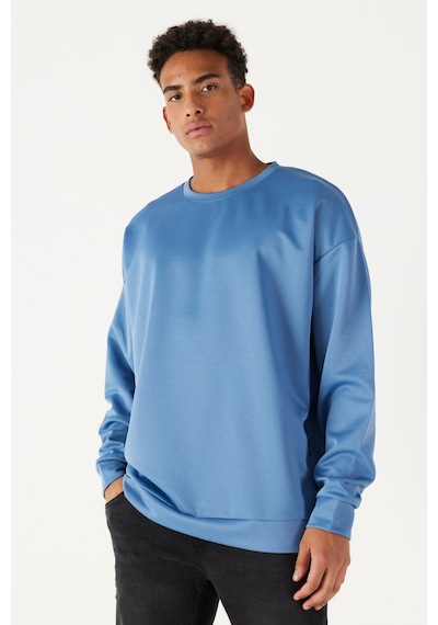 AC&Co / Altınyıldız Classics Erkek İndigo Oversize Fit Bol Kesim Bisiklet Yaka Düz Sweatshirt 4A5221200005INDS İndigo