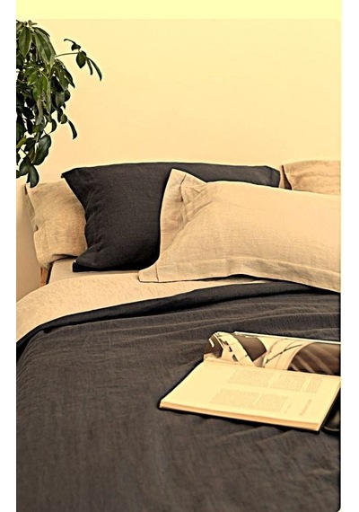 Siyah-naturel 100%100 Pamuklu Yıkamalı Vintage Çift Kişilik Nevresim Takımı, 200 X 220 Siyah