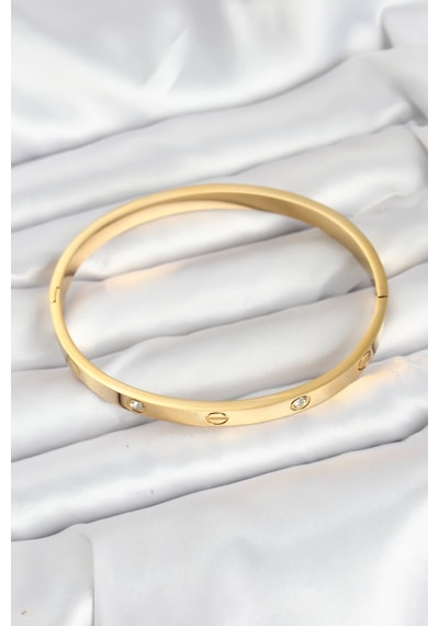 316l Çelik Gold Renk Zirkon Taşlı 65 Mm Kadın Kelepçe Bileklik - Çok Renkli