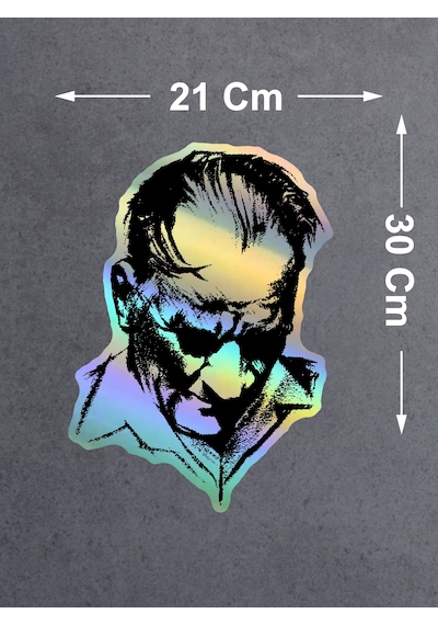 Hologramlı Janjanlı Atatürk Silüet Sticker - Ata Gazi Mustafa Kemal Sticker - Araba Oto Motosiklet Karavan Sticker 03007 30x21 Cm