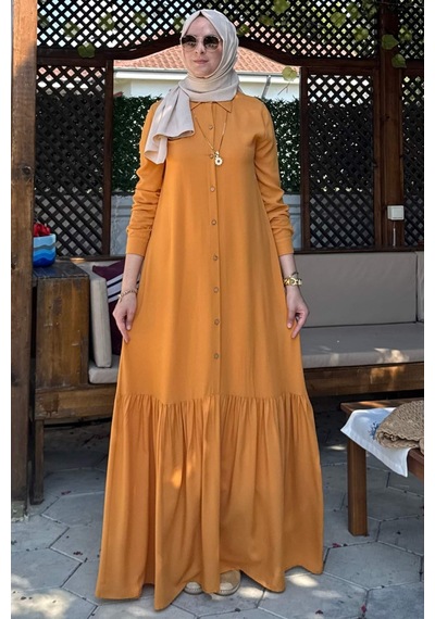 Rabia Şamlı Süreyya Gömlek Elbise Hardal Sarısı Normal