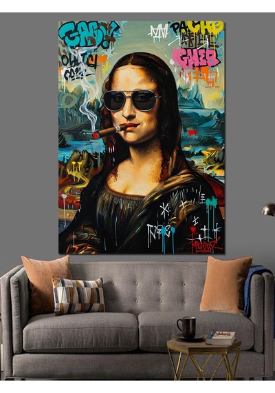 Ahşap Tablo Gözlüklü Monalisa Kadın Pop Art Ünlü Tabloları