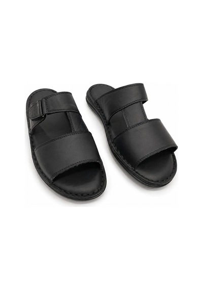 Papucumun Dünyası Erkek Hakiki Deri Terlik Comfort Taban Siyah3