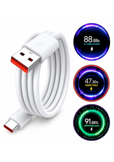 120w Watt Turbo Ultra Hızlı Şarj Aleti Seti Usb- Type-c Kablo Ve Adaptör Şarj Seti 120 W