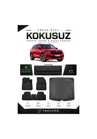 Skoda Kodiaq 2017 Model Aracınıza Özel 4d Karbonlu Kauçuk Paspas Takımı Ve Bagaj Havuzu