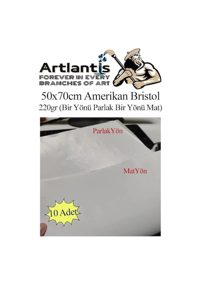 Ayrex Amerikan Bristol Karton 50x70 Cm 10 Adet 220 Gr Bir Tarafı Parlak Bir Tarafı Mat Kağıt Biristol Karton Genel