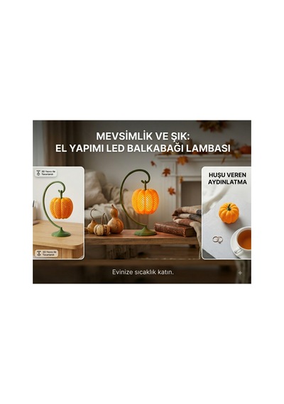 3d Tasarım Bal Kabağı Masa Lambası / Dekoratif Obje Turuncu
