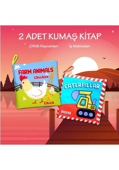 2 Kitap Tox İngilizce Çiftlik Hayvanları Ve İş Makinaları Kumaş Kumaş Sessiz Kitap E119 E118 - Bez Kitap , Eğitici Oyuncak , Yumuşak Ve Hışırtılı