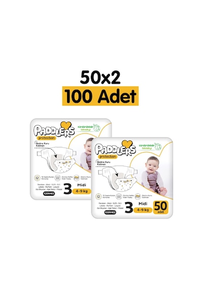 Protection Bebek Bezi 3 Numara Midi (4-9 Kg) 50x2  Adet – 2’li Jumbo Set, Maksimum Koruma