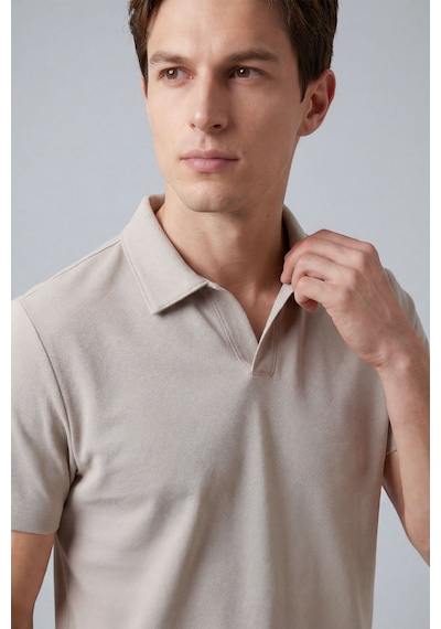 Bej Rahat Form Yumuşak Dokulu Polo Yaka Erkek T-shirt - 88496