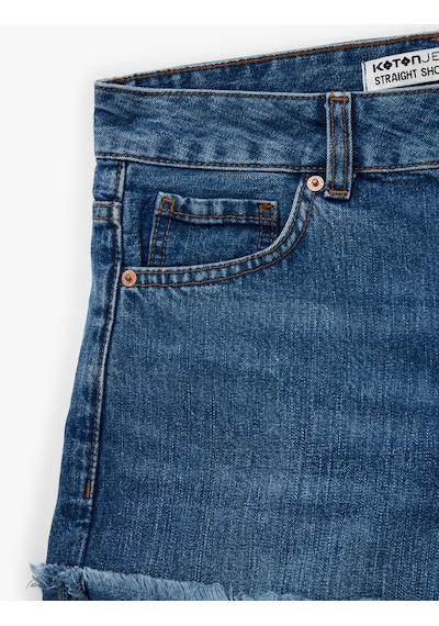 Koton Pamuklu Düğmeli Normal Bel Katlı Paça Mini Denim Şort Koyu İndigo 6sal40231md