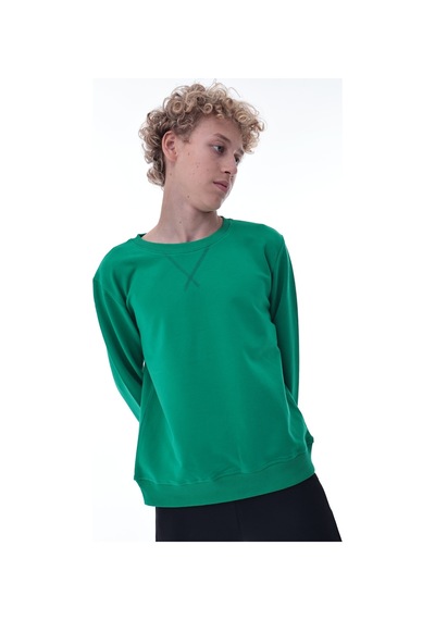 Yeşil Erkek Çocuk Sweatshirt Rahat Kalıp Pamuklu İki İplik Kumaş Yeşil
