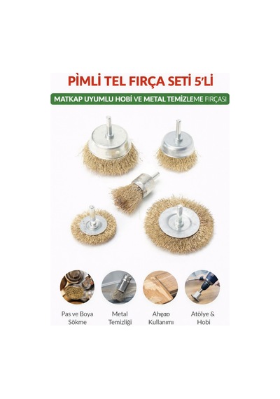 Senbang Pimli Tel Fırça Seti 5 Li Matkap Uyumlu Hobi Ve Metal Temizleme Fırçası Seti