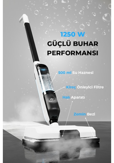 Pirantech CB-702 1250 W Buharlı Mop Halı Ve Sert Zemin Temizleyici