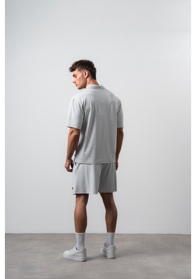 Erkek Polo Yaka Regular Fit T-shirt Şort Takım Gri