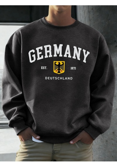 Startmore Tarzsokak Almanya Deutschland Ulusal Amblem Baskı Erkekler Kazak Moda Polar Kazak Retro Rahat Uzun Koll Antrasit